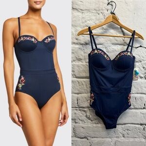 NWT Johnny Was Golda Corset One Piece Swimsuit Navy Floral Embroidered CSW5720-N